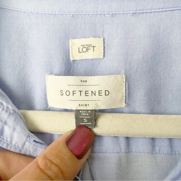LOFT | The Softened Shirt Long Sleeve Button Down Colorblock Two Tone Blue Small - Picture 5 of 6